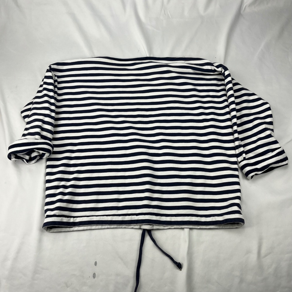 Anne Klein Nautical Boat Neck Striped Navy Blue White Drawstring Hem‎ Sweatshirt - Picture 6 of 6